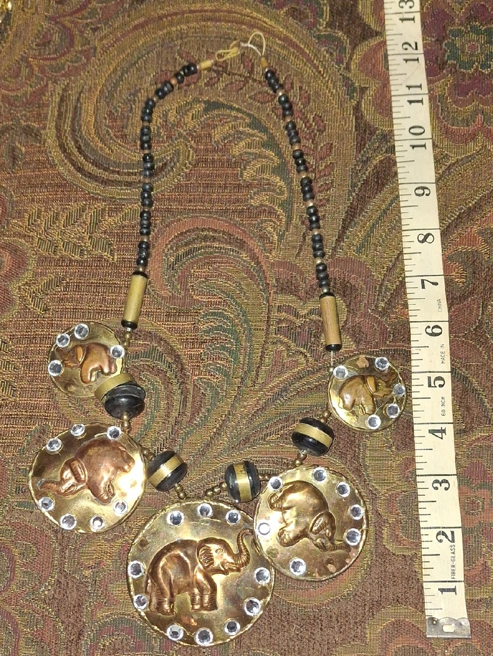 Tracy Lynn Elephant Pendant Statement Necklace - Gold and Black